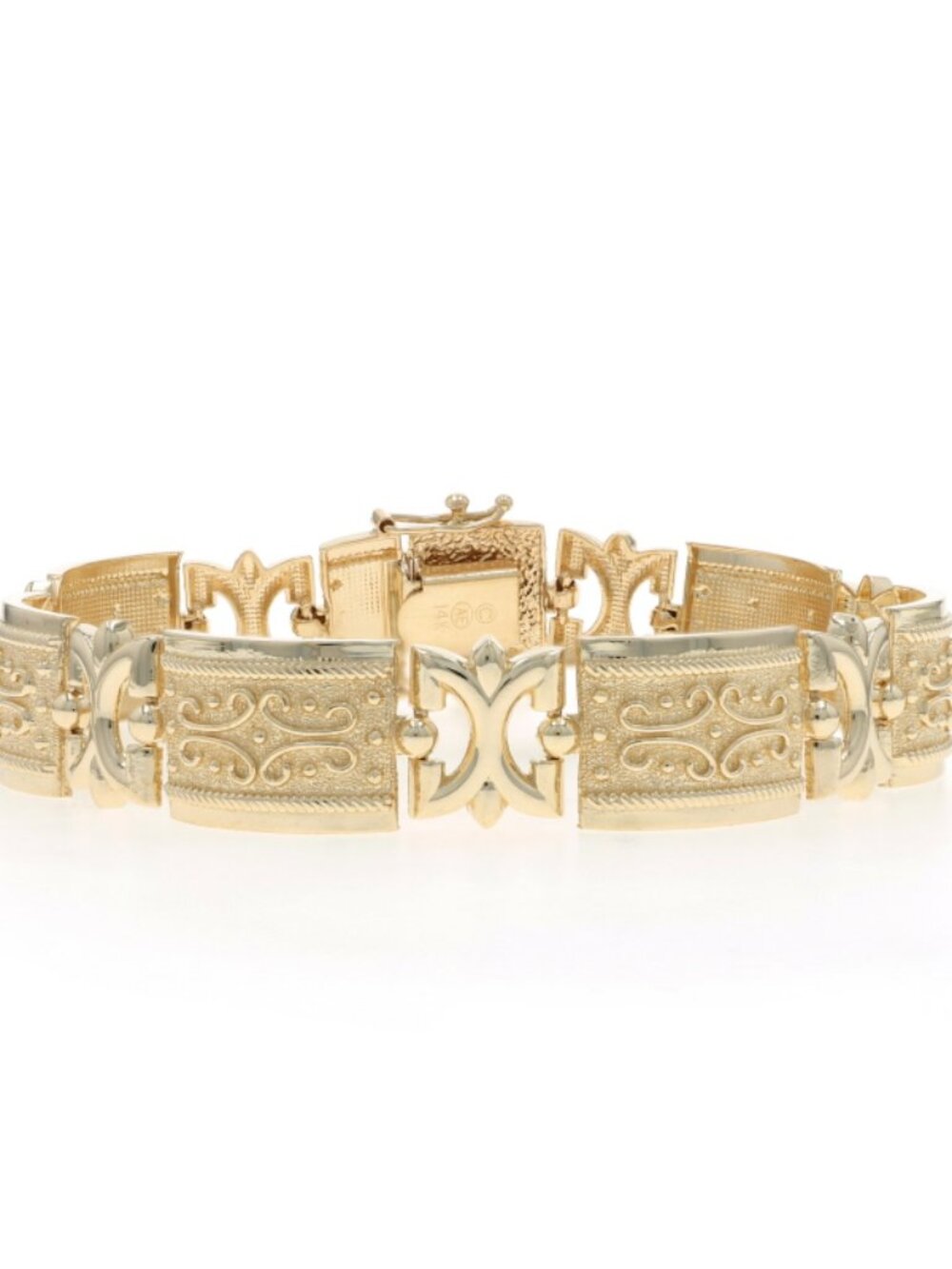 Yellow Gold Scrollwork Panel Link Bracelet 7 1/4" - 14k
